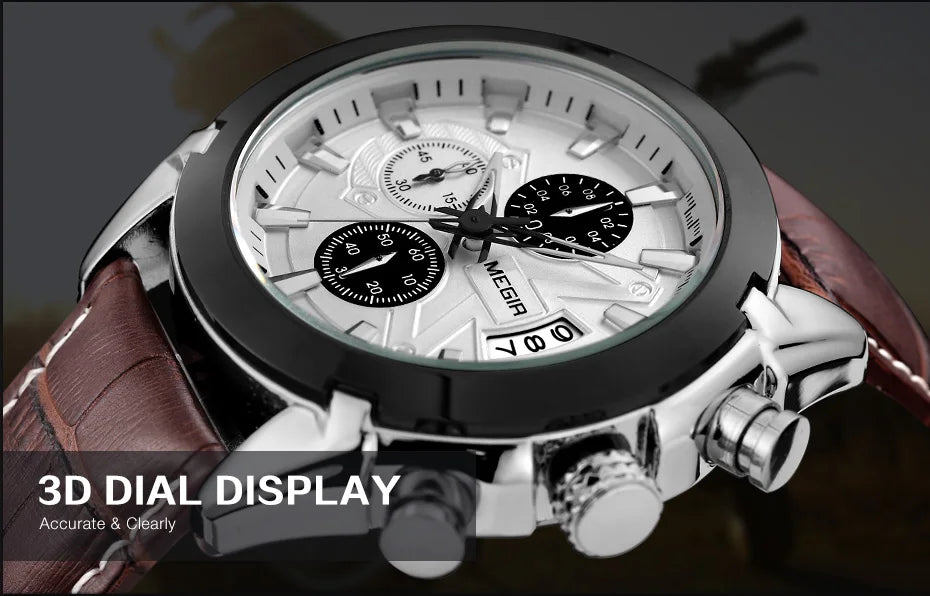 MEGIR Men’s Waterproof Leather Chronograph Watch