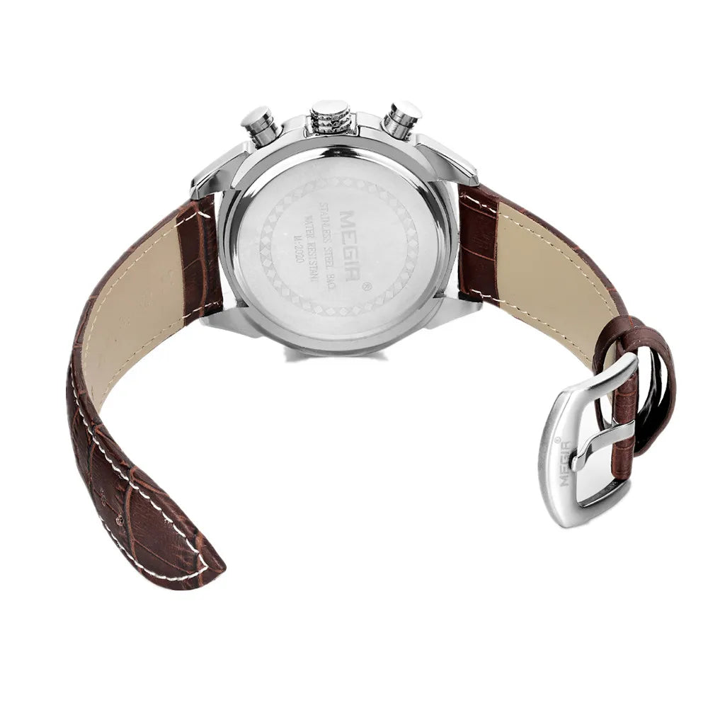 MEGIR Men’s Waterproof Leather Chronograph Watch