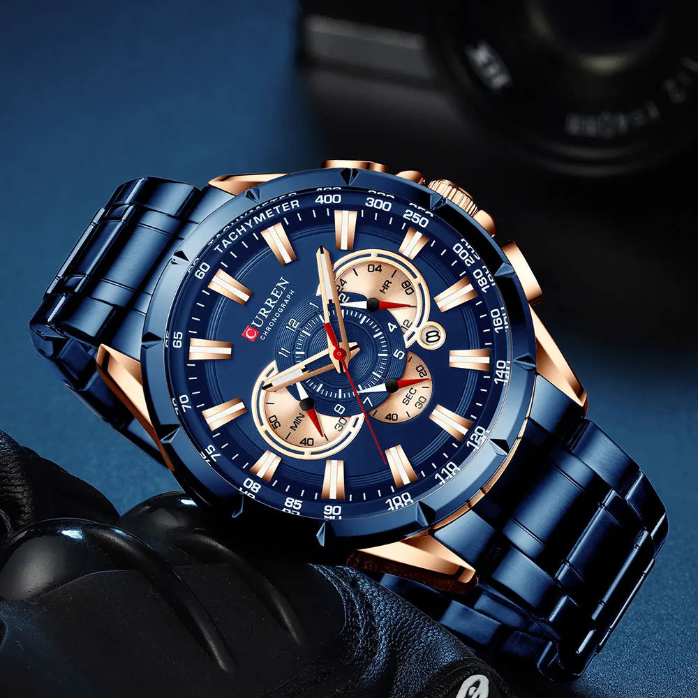 CURREN Relógio Masculino Cronógrafo Esportivo Quartzo Luxo Inox Ponteiros Luminosos