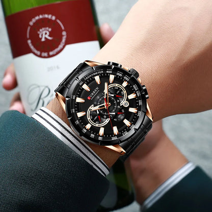 CURREN Relógio Masculino Cronógrafo Esportivo Quartzo Luxo Inox Ponteiros Luminosos