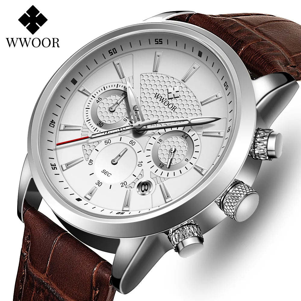 WWOOR Luxury Men's Watch 2024 – Waterproof Leather Quartz Chronograph