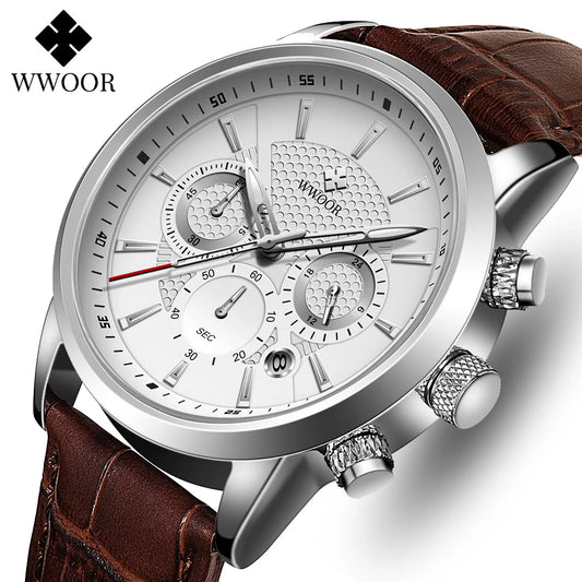 WWOOR Luxury Men's Watch 2024 – Waterproof Leather Quartz Chronograph