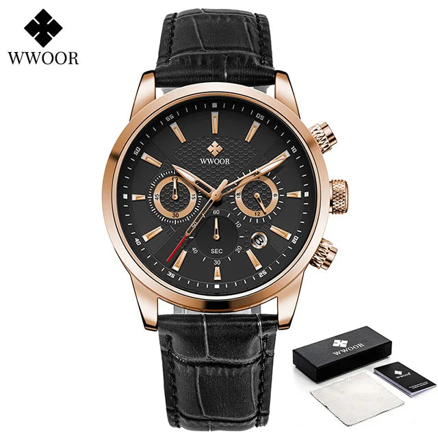 WWOOR Luxury Men's Watch 2024 – Waterproof Leather Quartz Chronograph