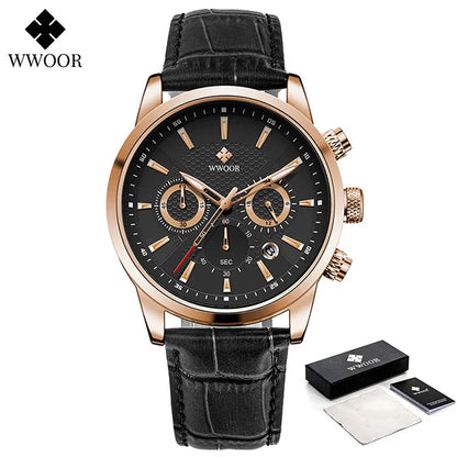 WWOOR Luxury Men's Watch 2024 – Waterproof Leather Quartz Chronograph