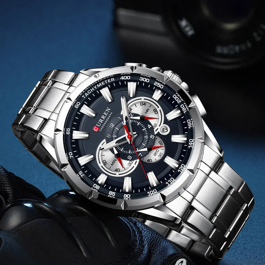 CURREN Relógio Masculino Cronógrafo Esportivo Quartzo Luxo Inox Ponteiros Luminosos