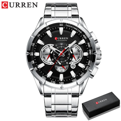 CURREN Relógio Masculino Cronógrafo Esportivo Quartzo Luxo Inox Ponteiros Luminosos