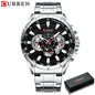 CURREN Relógio Masculino Cronógrafo Esportivo Quartzo Luxo Inox Ponteiros Luminosos