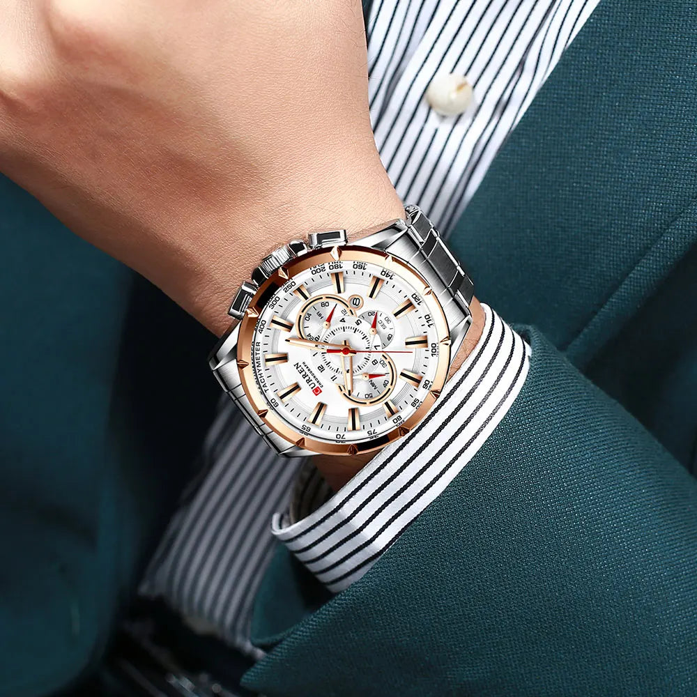 CURREN Relógio Masculino Cronógrafo Esportivo Quartzo Luxo Inox Ponteiros Luminosos