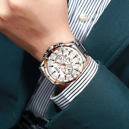 CURREN Relógio Masculino Cronógrafo Esportivo Quartzo Luxo Inox Ponteiros Luminosos
