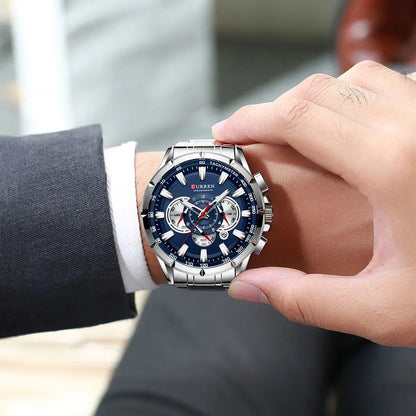 CURREN Relógio Masculino Cronógrafo Esportivo Quartzo Luxo Inox Ponteiros Luminosos