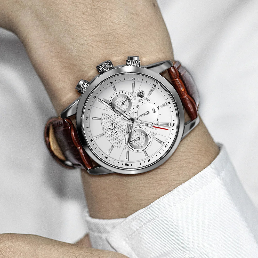 WWOOR Luxury Men's Watch 2024 – Waterproof Leather Quartz Chronograph
