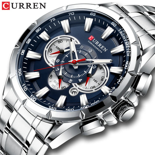 CURREN Relógio Masculino Cronógrafo Esportivo Quartzo Luxo Inox Ponteiros Luminosos