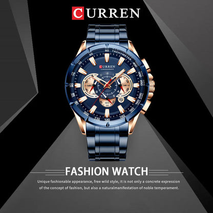 CURREN Relógio Masculino Cronógrafo Esportivo Quartzo Luxo Inox Ponteiros Luminosos