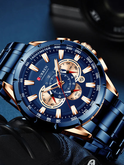 CURREN Relógio Masculino Cronógrafo Esportivo Quartzo Luxo Inox Ponteiros Luminosos