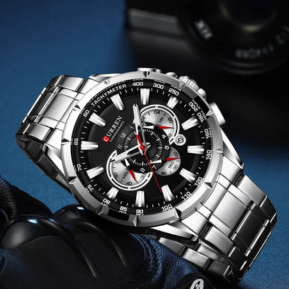 CURREN Relógio Masculino Cronógrafo Esportivo Quartzo Luxo Inox Ponteiros Luminosos