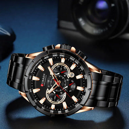 CURREN Relógio Masculino Cronógrafo Esportivo Quartzo Luxo Inox Ponteiros Luminosos