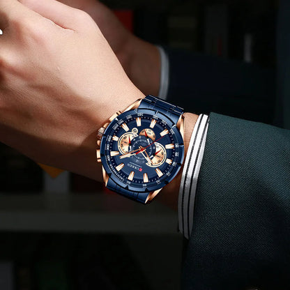 CURREN Relógio Masculino Cronógrafo Esportivo Quartzo Luxo Inox Ponteiros Luminosos