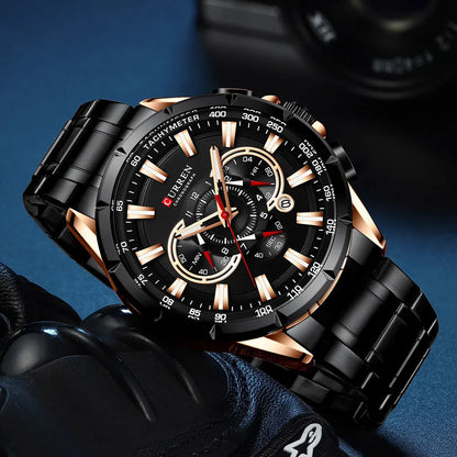 CURREN Relógio Masculino Cronógrafo Esportivo Quartzo Luxo Inox Ponteiros Luminosos