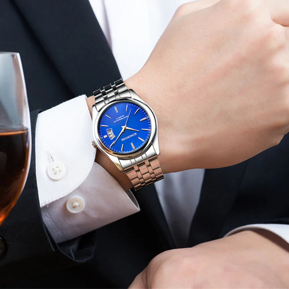Men's Luxury Quartz Stainless Steel Waterproof Watch with Calendar