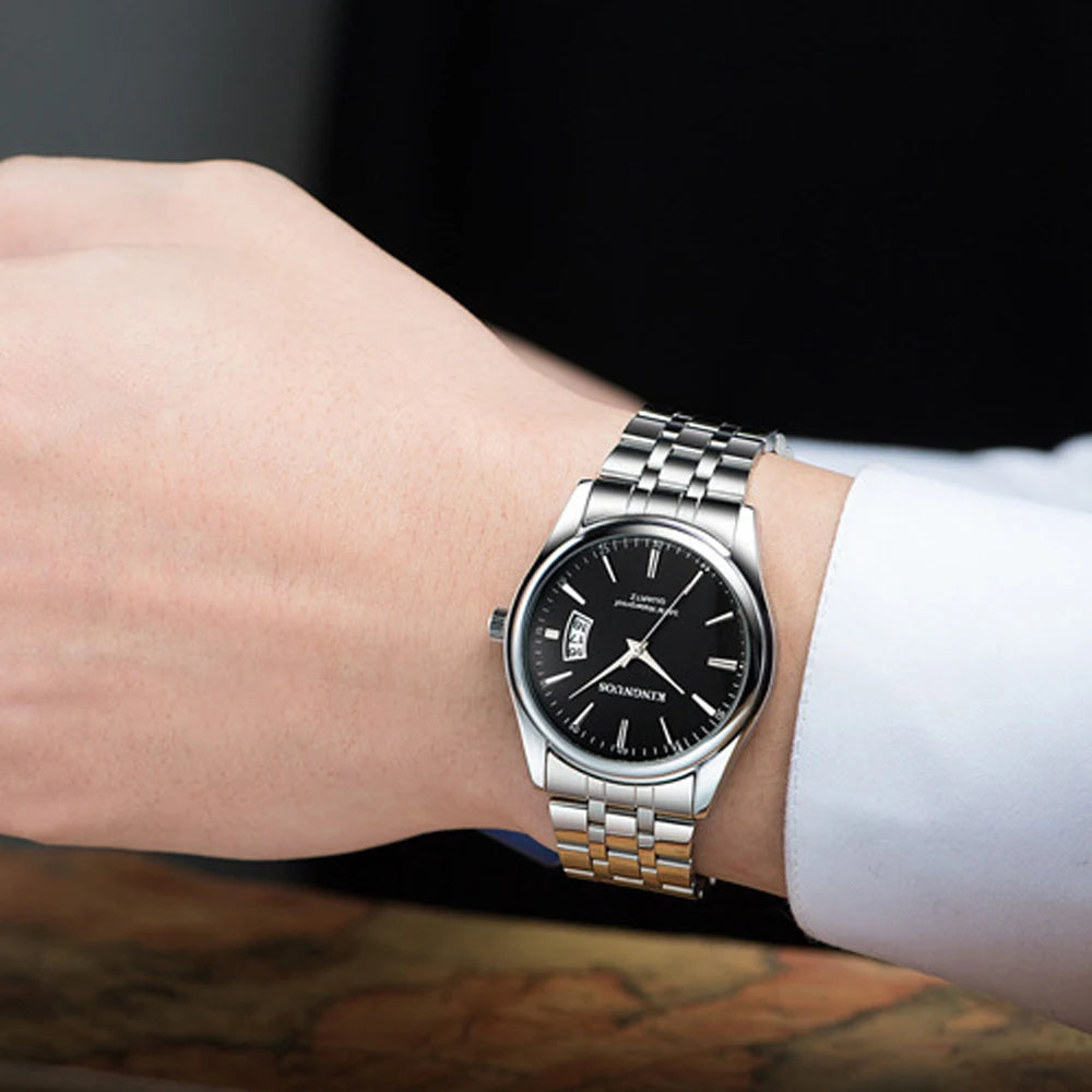 Men's Luxury Quartz Stainless Steel Waterproof Watch with Calendar