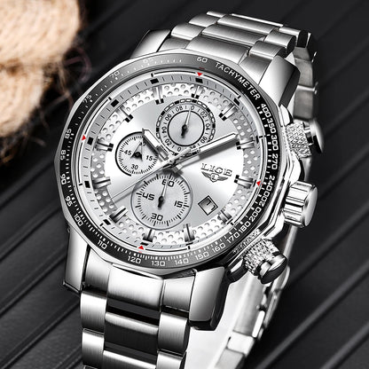 LIGE Men's Sport Chronograph Watch – Luxury Full Steel Waterproof Timepiece
