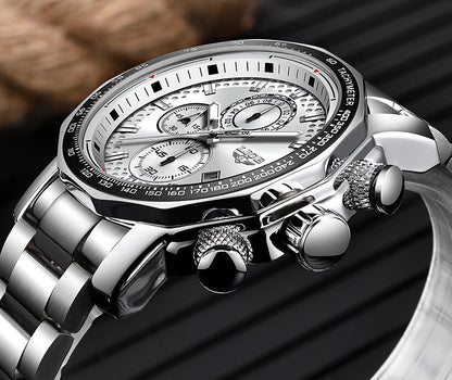 LIGE Men's Sport Chronograph Watch – Luxury Full Steel Waterproof Timepiece
