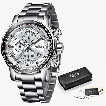 LIGE Men's Sport Chronograph Watch – Luxury Full Steel Waterproof Timepiece