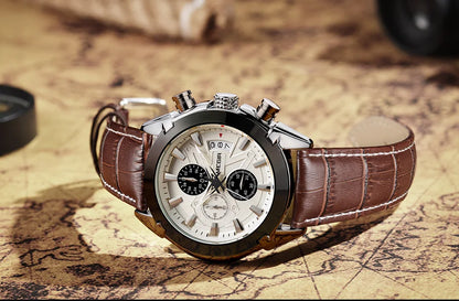 MEGIR Men’s Waterproof Leather Chronograph Watch