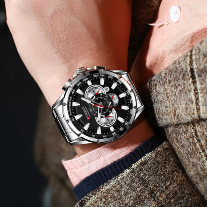 CURREN Relógio Masculino Cronógrafo Esportivo Quartzo Luxo Inox Ponteiros Luminosos