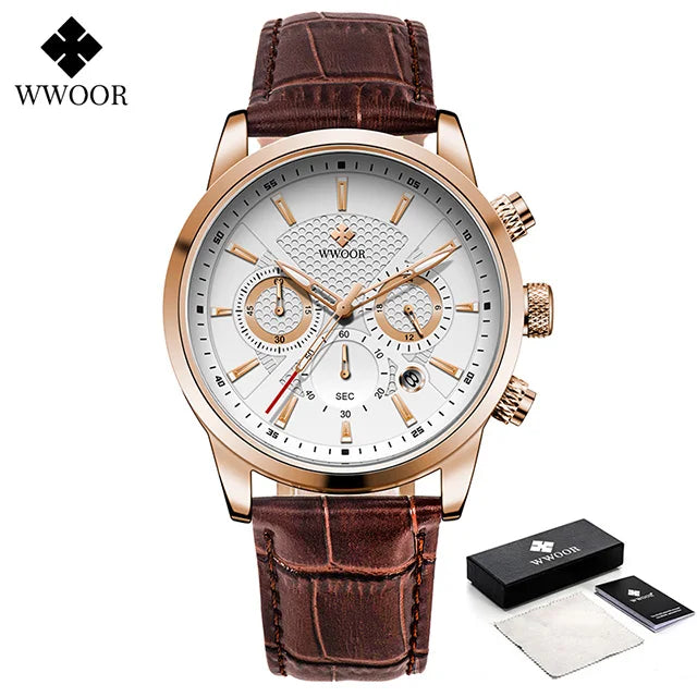 WWOOR Luxury Men's Watch 2024 – Waterproof Leather Quartz Chronograph