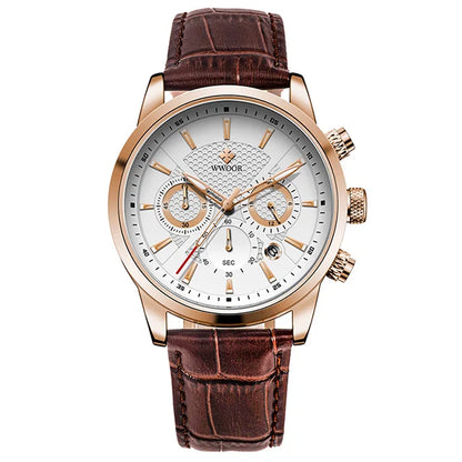 WWOOR Luxury Men's Watch 2024 – Waterproof Leather Quartz Chronograph