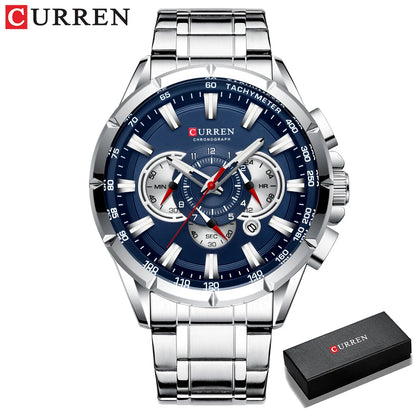 CURREN Relógio Masculino Cronógrafo Esportivo Quartzo Luxo Inox Ponteiros Luminosos