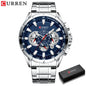 CURREN Relógio Masculino Cronógrafo Esportivo Quartzo Luxo Inox Ponteiros Luminosos