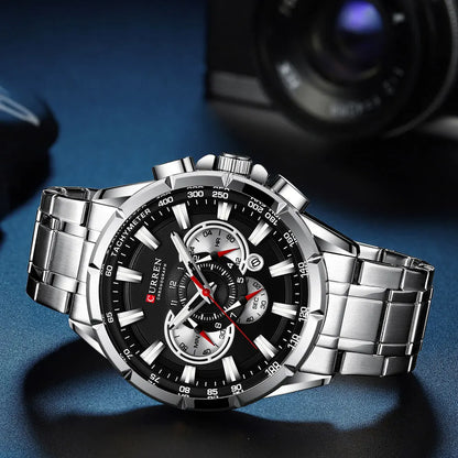 CURREN Relógio Masculino Cronógrafo Esportivo Quartzo Luxo Inox Ponteiros Luminosos