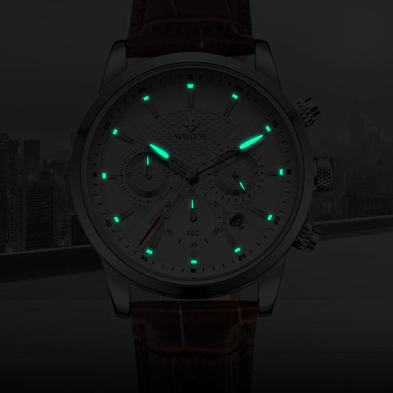 WWOOR Luxury Men's Watch 2024 – Waterproof Leather Quartz Chronograph