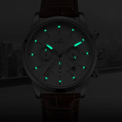 WWOOR Luxury Men's Watch 2024 – Waterproof Leather Quartz Chronograph