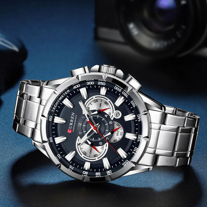 CURREN Relógio Masculino Cronógrafo Esportivo Quartzo Luxo Inox Ponteiros Luminosos