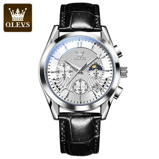 OLEVS Luxury Men's Quartz Watch – Waterproof, Leather Strap, High Quality
