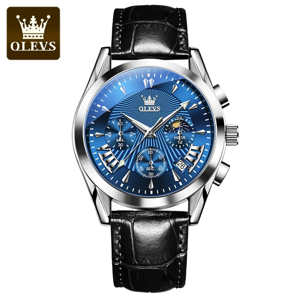 OLEVS Luxury Men's Quartz Watch – Waterproof, Leather Strap, High Quality