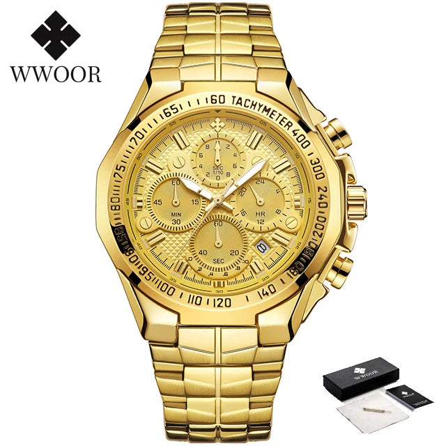 WWOOR Men's Luxury Gold Chronograph Watch – 2024 Top Brand