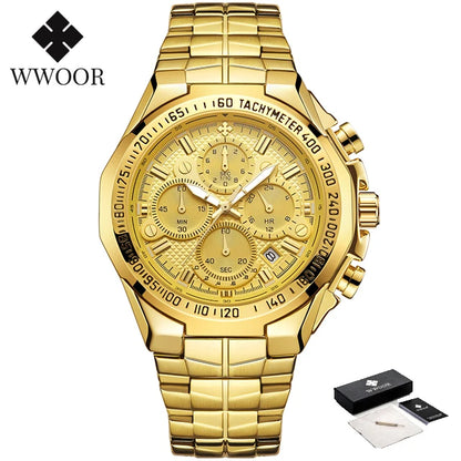 WWOOR Men's Luxury Gold Chronograph Watch – 2024 Top Brand