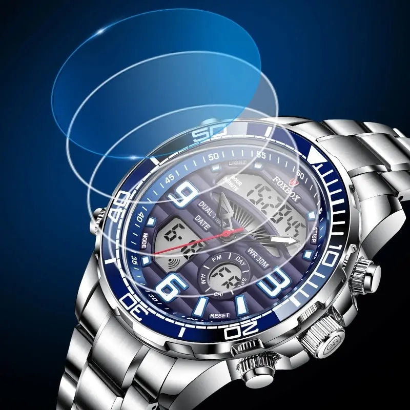 Luxury Men’s Quartz Watch – All-Steel, Military Style, Waterproof, with Gift Box