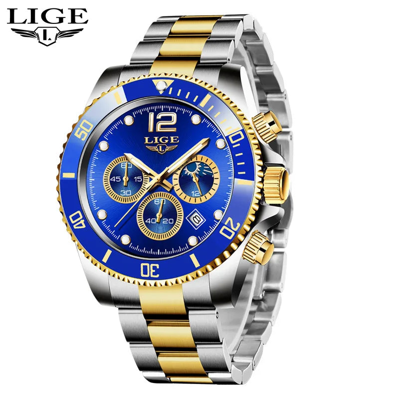 LIGE Military Chronograph Leather Watch