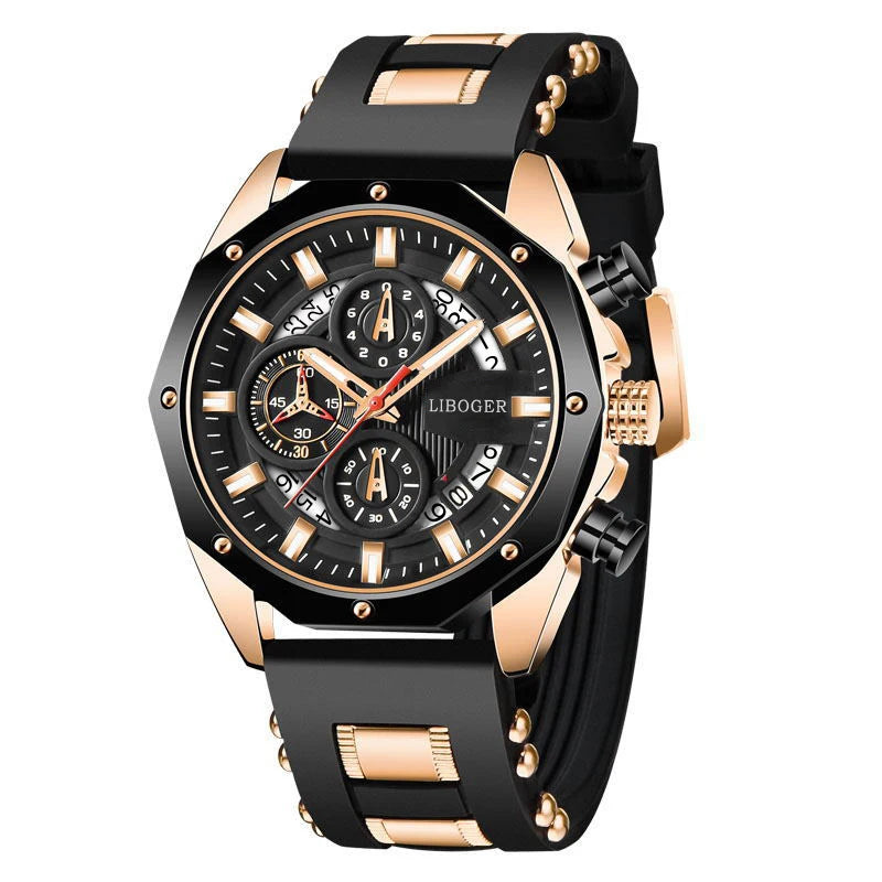 Luxury Sports Quartz Watch for Men – Big Dial, Auto Date & Silicone Strap