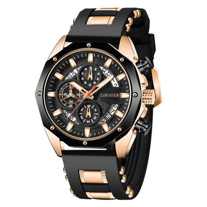 Luxury Sports Quartz Watch for Men – Big Dial, Auto Date & Silicone Strap