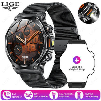 LIGE 2025 Men's Smartwatch – 1.8" Display, LED Flashlight, BT Calling, 800mAh Battery