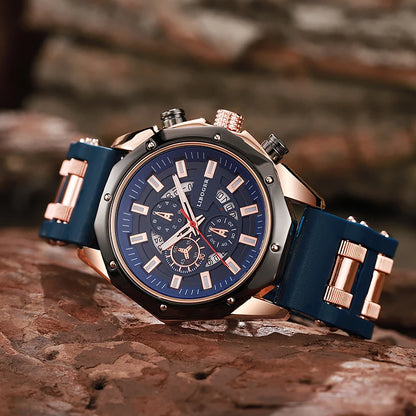 Luxury Sports Quartz Watch for Men – Big Dial, Auto Date & Silicone Strap