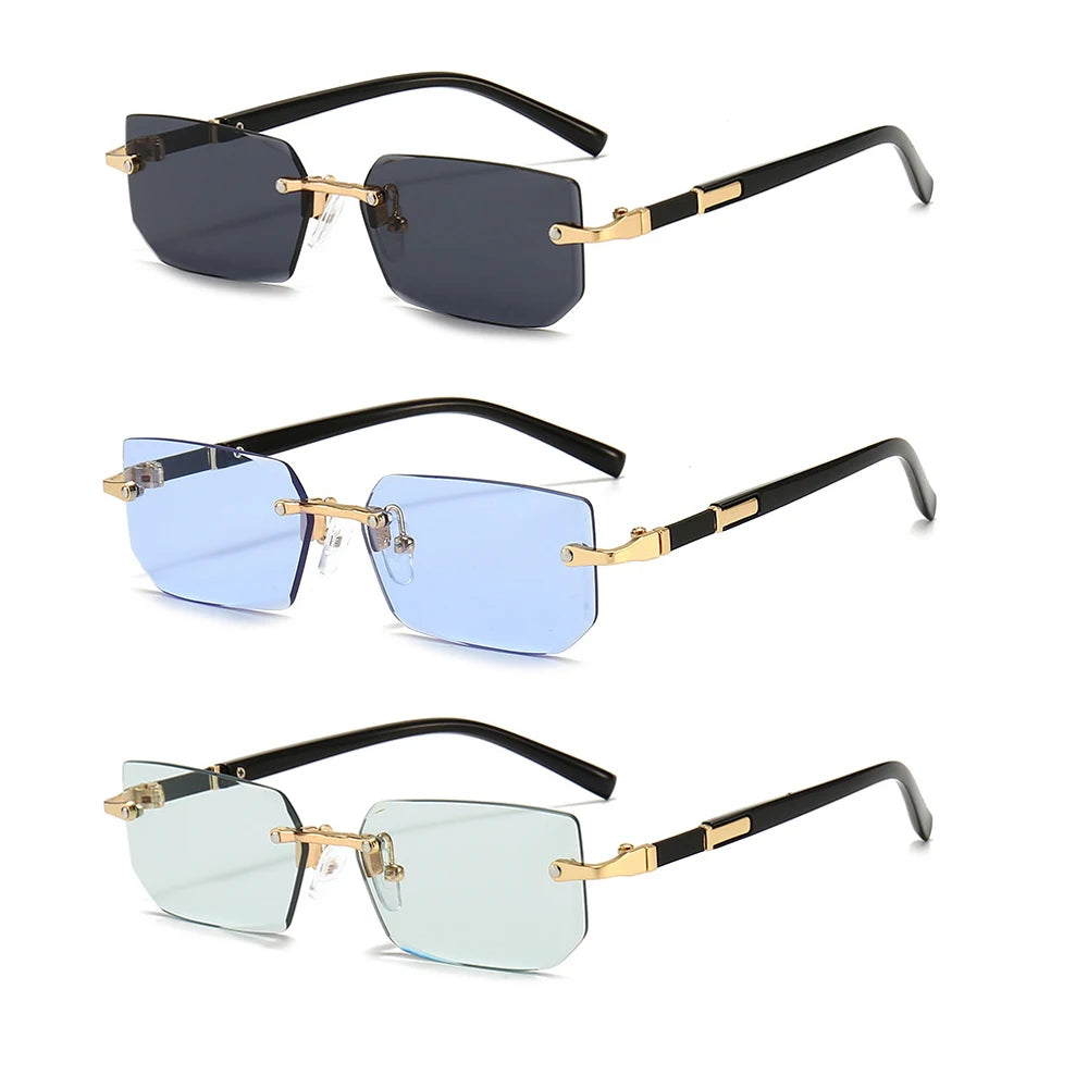 Rimless Rectangle Unisex Sunglasses – Small Summer Shades