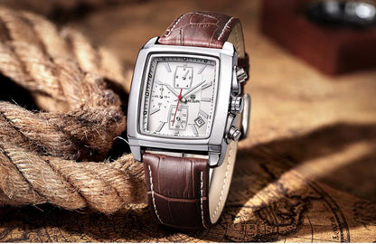 Megir Men's Blue Chronograph Watch – Leather Strap, Casual Quartz