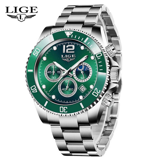 LIGE Military Chronograph Leather Watch